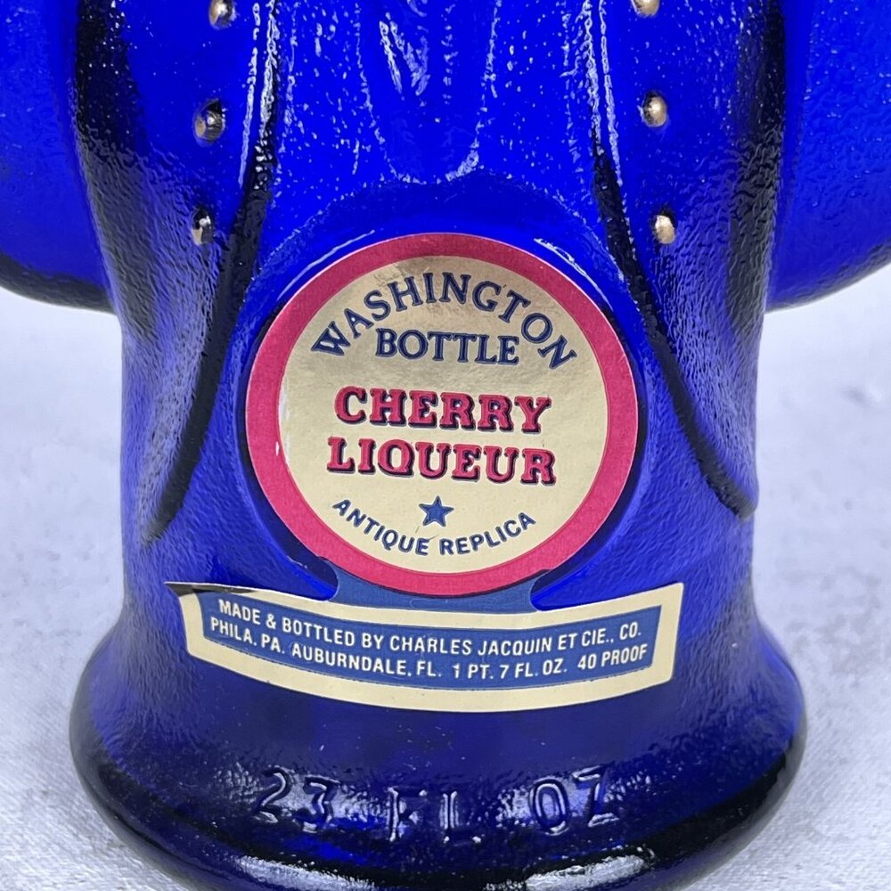 Charles Jacquin Cobalt Blue George Washington Glass Empty Liquor Bottle Vintage - Picture 3 of 7